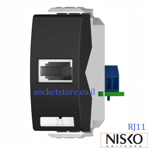 שקע טלפון RJ11 שחור 1 מודול NISKO Switch