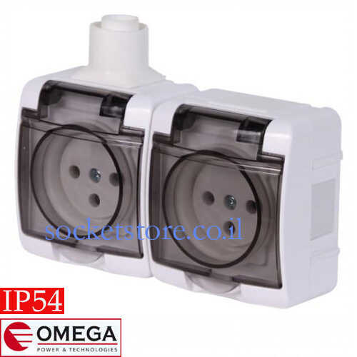 שקע כוח כפול על הטיח מוגן מים OMEGA ON IP54