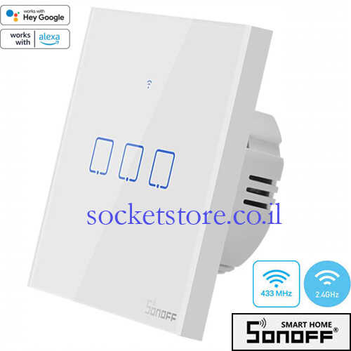 מפסק מרובע מגע שלישייה Sonoff WiFi & RF דגם T1EU3C 