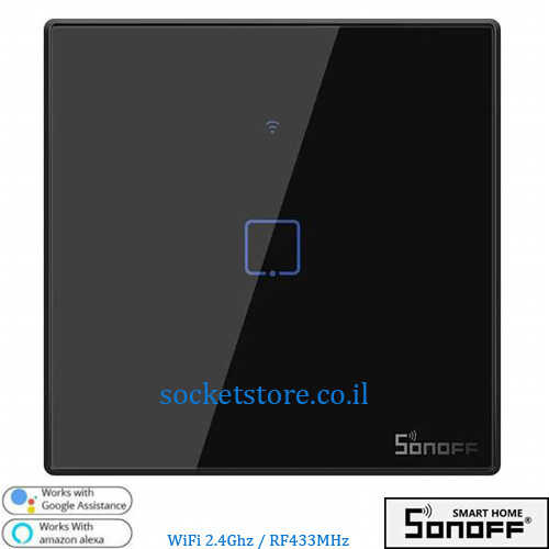 מפסק מרובע מגע אחד שחור Sonoff Wifi & RF דגם T3EU