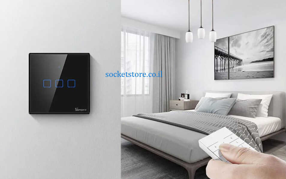 מפסק מרובע מגע אחד שחור Sonoff Wifi & RF דגם T3EU